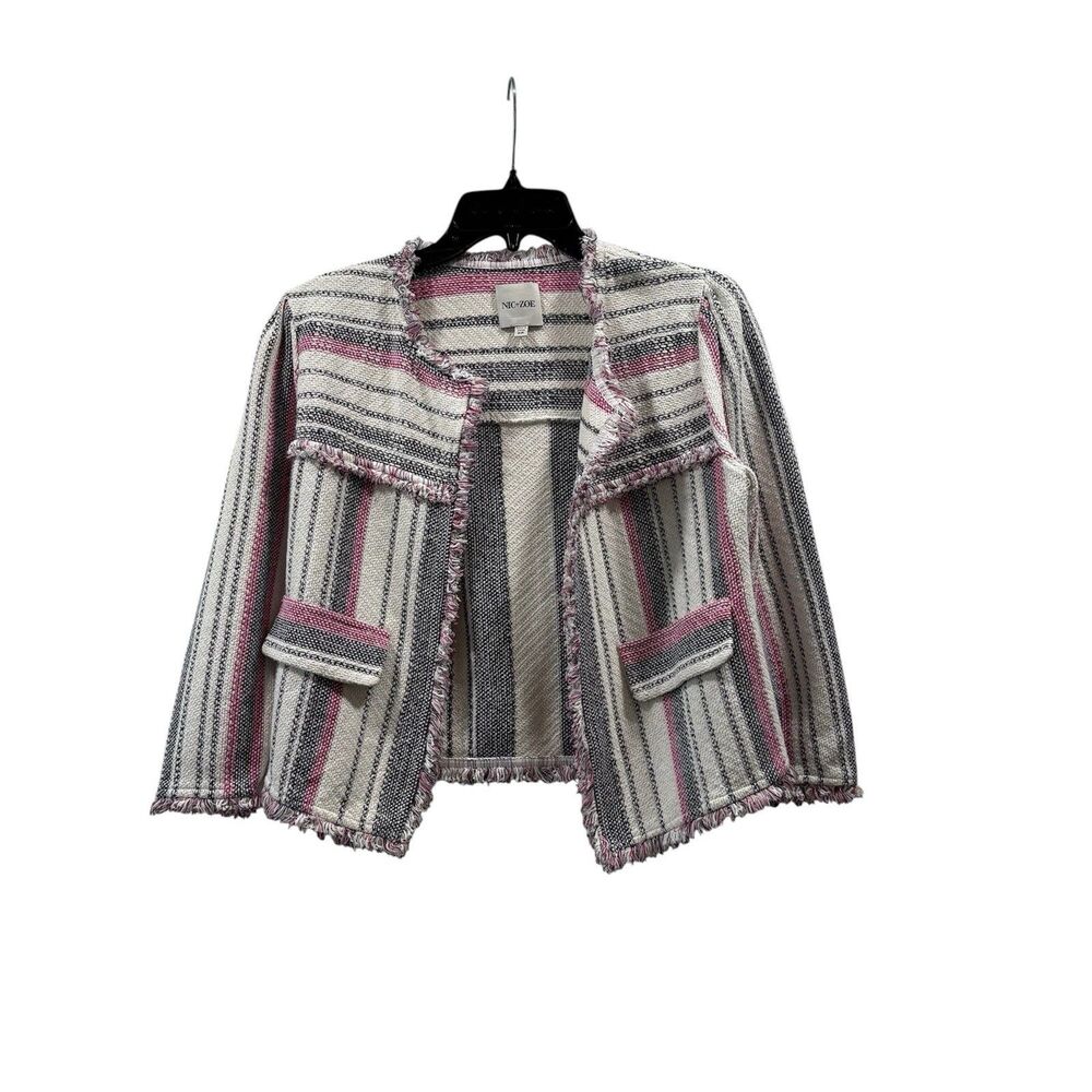 Nic And Zoe Dashing Days Striped Fringe Jacket Size PP Petite (0P) - Picture 3 of 9
